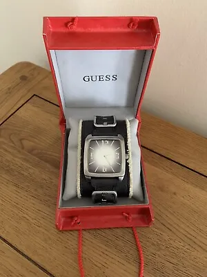Gents Black Guess Watch Made Of Genuine Leather With Gift Box And Manual • £50