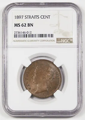 STRAITS SETTLEMENTS Malaysia 1897 One Cent Copper Coin NGC MS62 Brown • $129.99