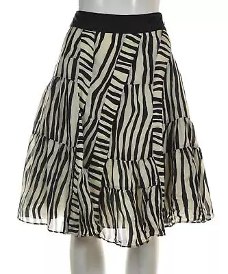 Lil Womens Skirt Size 0 Black Ivory Animal Print A-Line Knee Length Cotton • $16.99