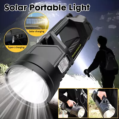 Solar Powerful Spotlight Portable Large Searchlight Rechargeable Lamp Power Bank • $43.69