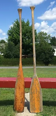 $88.49 • Buy 2 Vintage WOODEN PADDLES 58  Long WEATHERED Oars Boat CANOE DECOR!