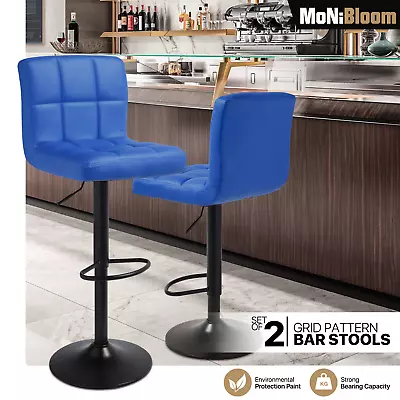Blue Set Of 2 Adjustable Counter Height Bar Stools PU Leather Swivel Pub Chairs • $91.99
