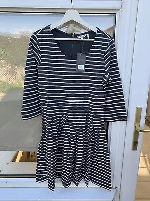 £7.99 • Buy Fatface ‘kew’ Black Mix Stripe Print Jersey Cotton  Dress Size 14 Bnwt