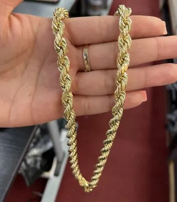 Certified 10K Yellow Gold Rope Chain Necklace 10mm 26” Men’s 10K Diamond Cut • $3106.99