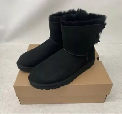 Ugg Mini Bailey Bow Ii Black Suede Sheepskin Ankle Women's Boots Size Us 11 New • $94.49