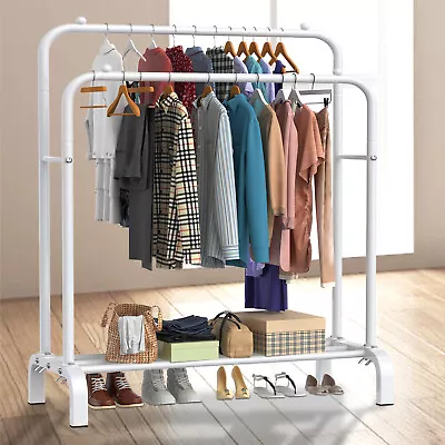 Heavy Duty Double Rail Clothes Garment Hanging Rack Metal Shelf Display Stand ~ • £5.99