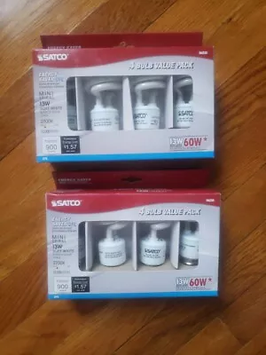 (2) Satco CFL Mini Spiral 13W Compact Fluorescent 900 Lumens Soft White 2700K  • $20