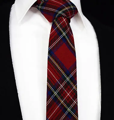 £7.49 • Buy Scottish Tartan Tie Skinny Slim Checked Red Blue Wool Country Check 403-C12