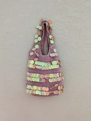 Vintage Y2K Sequined Crocheted Slouch Pink Bag • $25