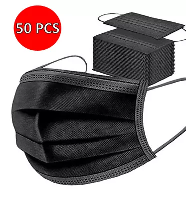 50 X Black Disposable Face Masks Non-medical Non Surgical Mask (3 Ply Not 2 Ply) • £2.99