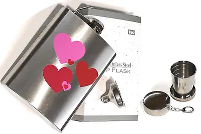 Stainless Steel Hip Flask Christmas & Birthday Gift 8 Oz - Love Hearts • £4.99