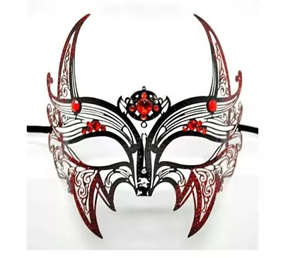 Wolverine Venetian Men's Black Masquerade Mask W/ Red Rhinestones & Glitters • $21.95