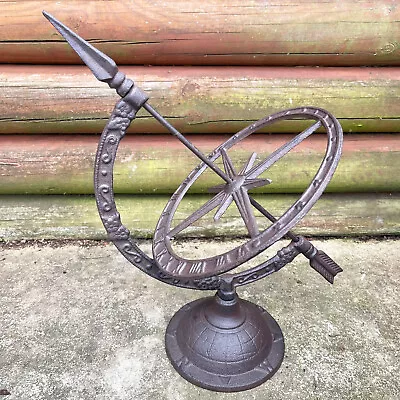 Cast Iron Armillary Antique Brown Garden Sundial Ornate Outdoor Heavy Sun Clock • £34