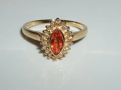 ** 18ct Gold Ceylon Padparadscha Sapphire + Diamond Ring Halo Design * Brand New • £549.99