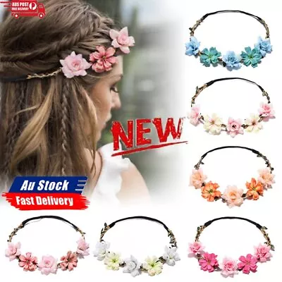 Adjustable Flower Headband Floral Garland Crown Halo Headpiece Boho Wedding DS • $9.46