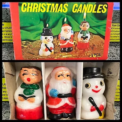 Vintage Christmas Candles: Snowman + Santa Claus + Xmas Caroler W/ Original Box • $16.15