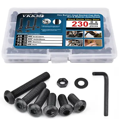 VKKM M3/M4/M6 Hex Button Head Socket Cap Bolts Nuts & Washers Assortment Kit • $18.99