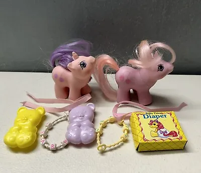 Vintage 1987 My Little Pony Newborn Babies Sniffles & Snookums Mitten Twins • $29.99