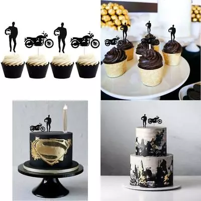 LaVenty Set Of 24 Black Motorcycle Cupcake Toppers Scooter Cake Decoration Motor • $19.99