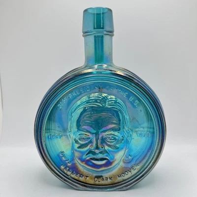 $1 • Buy Wheaton Vintage Blue Carnival Glass Presidential Bottle 7.5”H