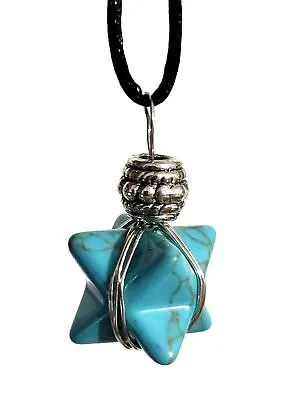 Turquoise Pendant Necklace Merkaba Beaded Star Geometry Chariot Corded Jewellery • $9.99