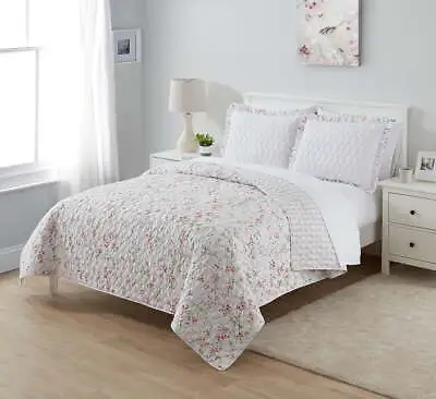 Reversible Cherry Blossom Floral 3-Piece Quilt Set Full/Queen • $33.94