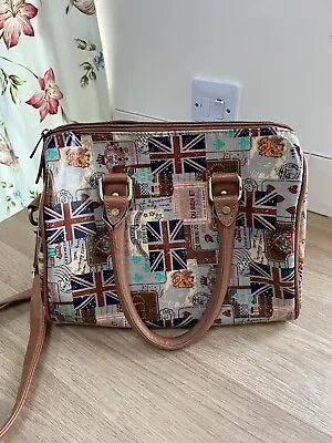 UNKNOWN Union Jack Printed Oil Cloth Handbag Shoulder Bag H20cm X L28cm X W18cm • £0.99