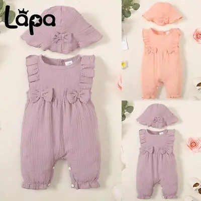 Newborn Baby Girl Ruffle Bow Romper Tops Pants Set Cute Outfits Jumpsuit Set UK • £1.79