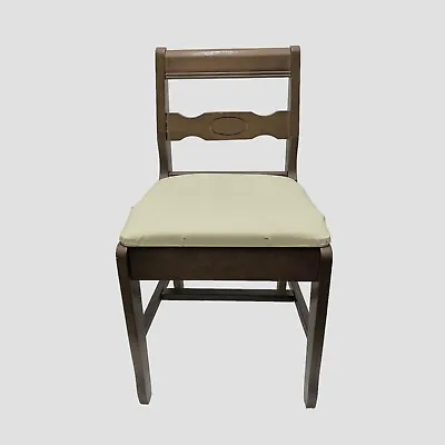 VTG Custom Craft Wood Sewing Chair With Seat Storage White Vinyl Padded Seat • $34.29