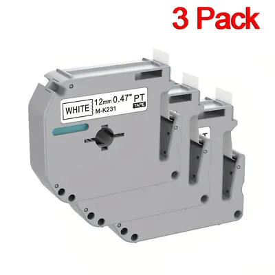3X MK231 M-K231 Label Tape 12mm White Brother P-Touch PT-65 75 80 M95 Compatible • £7.99