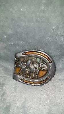 Vintage 1984 Bergamot USA Horseshoe Horse Shoe Colts 3D Cowboy Bull Belt Buckle • $14.95