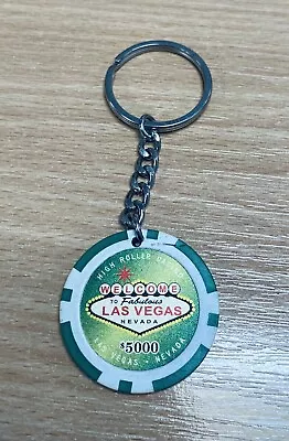 LAS VEGAS CASINO CHIP TOKEN KEYRING - $5000 Value Green Key Fob • £1.99