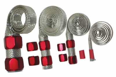 $52.95 • Buy Stainless Braided Engine/Vacuum/Fuel/Heater/Oil Line Hose Sleeve Dress Up Red Ki