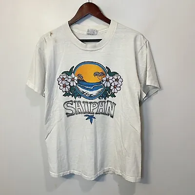 Vintage 80s Hawaii Saipan Ocean Floral Tee T Shirt White XL Single Stitch Hanes • $26.95