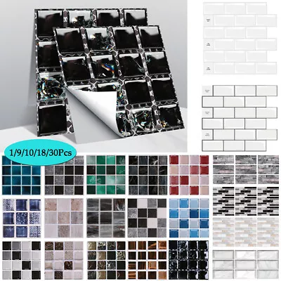 Tile Stickers Self-adhesive Mosaic Stick On Kitchen Bathroom Decor Wall Decal UK • £2.99