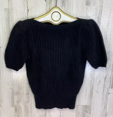 Vintage 90’s Black Angora LambsWool Blend Short Sleeve Sweater Womens Sz S NWT • $30