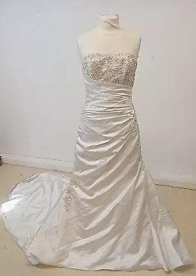 Maggie Sottero Wedding Dress Ivory Embellished Sequins Beads With Train Sz 12 RL • £14.99