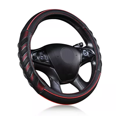 Car Steering Wheel Cover PU Leather Non-slip Odorless Universal 15  Red Black • $29.99