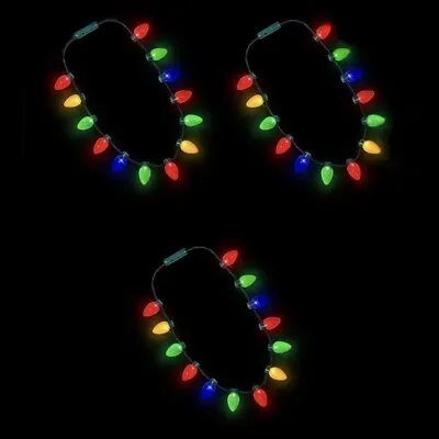 Light Up Christmas Necklaces With Colorful LED Bulbs 3 Pack - Party Bag Stuffers • $16.95