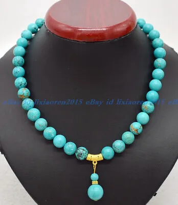 Natural 6/8/10mm Blue Turquoise Round Gemstone Beads Pendant Necklace 18  AAA • $7.15