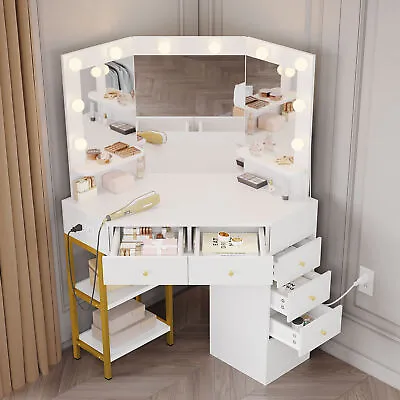Vanity Desk Set With Large LED Lighted Mirror 6 Drawers For Bedroom Makeup Dress • $195.99