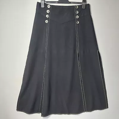 Topshop Womens Skirt Size 16 Black Maxi Deep Splits Sailor Front Topstitch • £9.99