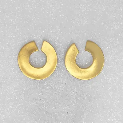 Chunky Matte Yellow Gold Tone Pierced Open Hoop Pierced Post Earrings Modernist • $12.99