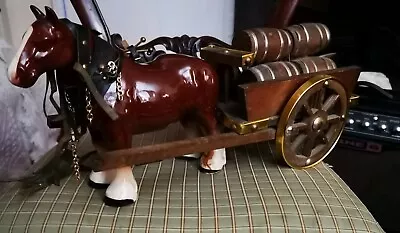 £9.99 • Buy Vintage Ceramic Shire Horse And Wooden Cart Pulling Barrels Ornament Large 