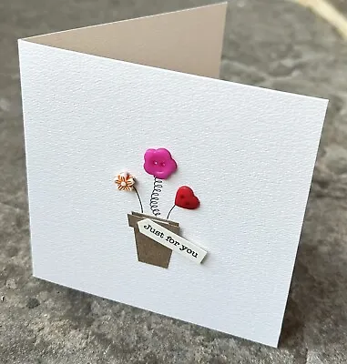Handmade Card Birthday Card Mothers Day Card Blank Flowers Buttons Cute Pretty • £1.99