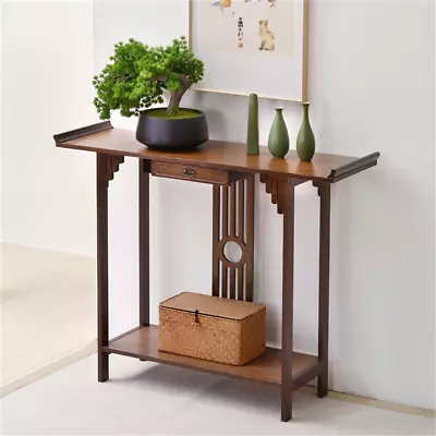 2-Tier Console Table Chinese Style Wooden Hall Desk Sofa Side End Table W/ Shelf • £59.98