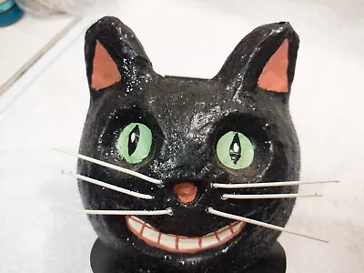 Vtg Bethany Lowe Halloween Paper Mache Happy Black Cat Candy Bucket Small 6 X 6  • $29.50