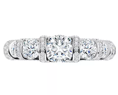 3.50 Ct Moissanite Cushion And Round Semi Eternity Wedding Band Ring • $2299