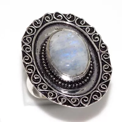 925 Silver Plated-Rainbow Moonstone Ethnic Gemstone Ring Jewelry US Size-7 MJ • $2.99