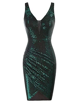 $9.99 • Buy GRACE KARIN Women Deep V Neck Party Mini Dress U Back Sequin Irregular Hem